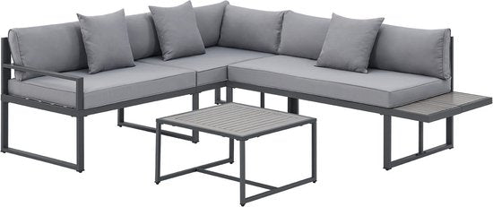 Juskys Lounge Set / Garten Set St. Tropez - 4 Personen - Stahl / Holz - Dunkelgrau - Inkl.