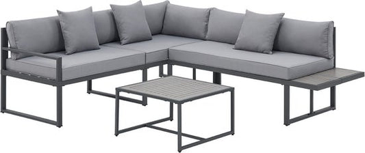 Juskys Lounge Set / Garten Set St. Tropez - 4 Personen - Stahl / Holz - Dunkelgrau - Inkl.