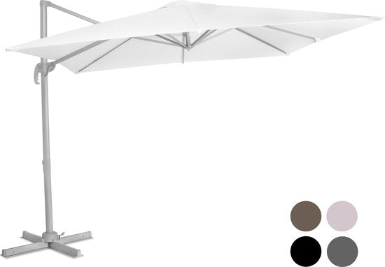 VONROC Premium Floating Parasol Pisogne 300x300cm - Inklusive Kreuzfuß & Schutzhülle - Quadratischer Sonnenschirm - 360° drehbar - Neigbar - UV-beständiges Tuch - Weiß