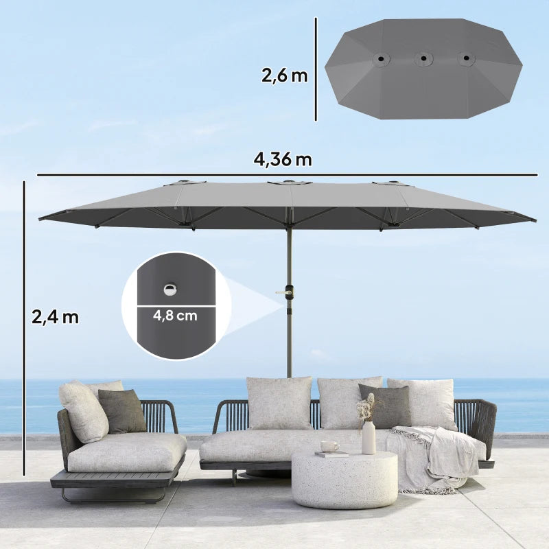 Outsunny XXL Doppelseitiger Sonnenschirm 436x260 cm - Dunkelgrau - UV30+ Schutz - Oval - Mit Handkurbel - Garten & Terrasse