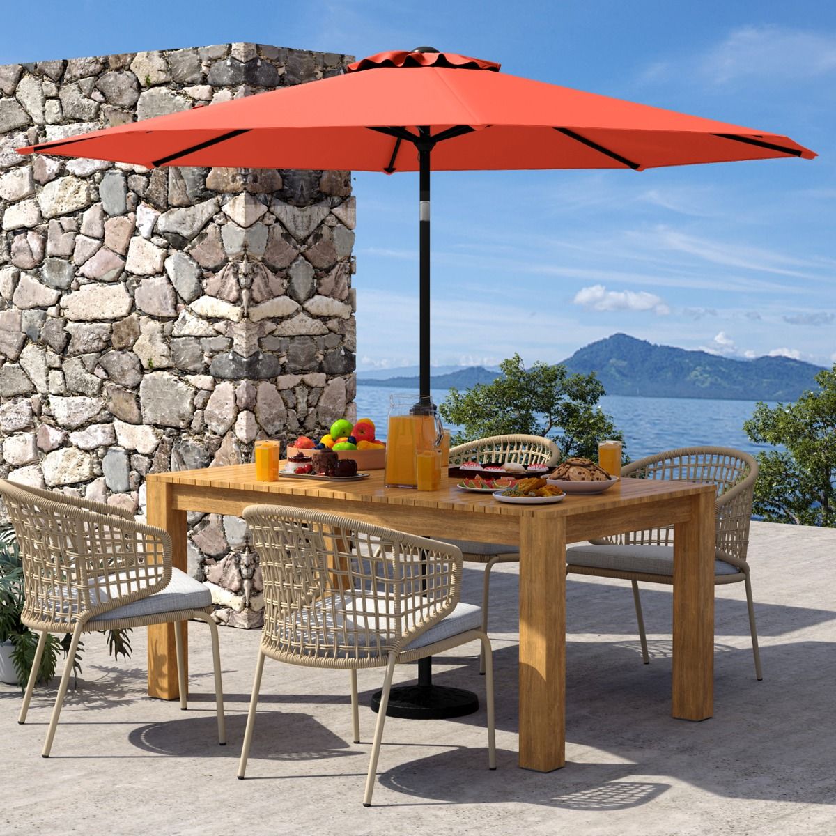 Coast 303x253 cm Terrassen-Sonnenschirm Orange - Kippbarer Sonnenschirm mit Kurbel und 8 Ballen für Garten, Terrasse und Schwimmbad