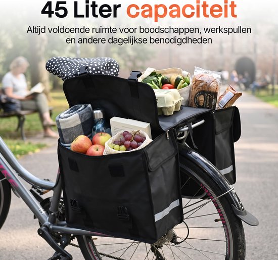 Brixy Doppel-Fahrradtasche – Wasserdichte Fahrradtaschen – 45 l – Mit Reflektoren – E-Bike – Schwarz