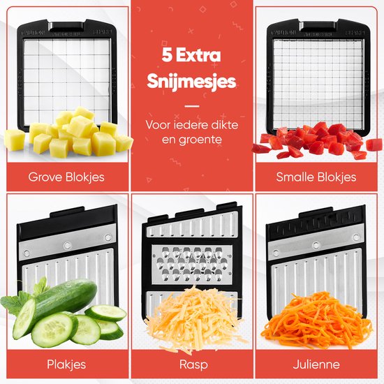 Stosh Mandoline – Gemüseschneider – Zwiebelschneider – Spiralschneider – Pommes-Frites-Schneider – Reibe – 6-teilig – Schwarz – Edelstahl – BPA-frei