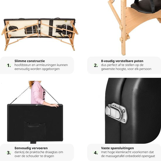 Mobile Massageliege - Abdeckung 5cm - 2 Zonen + Tragetasche schwarz