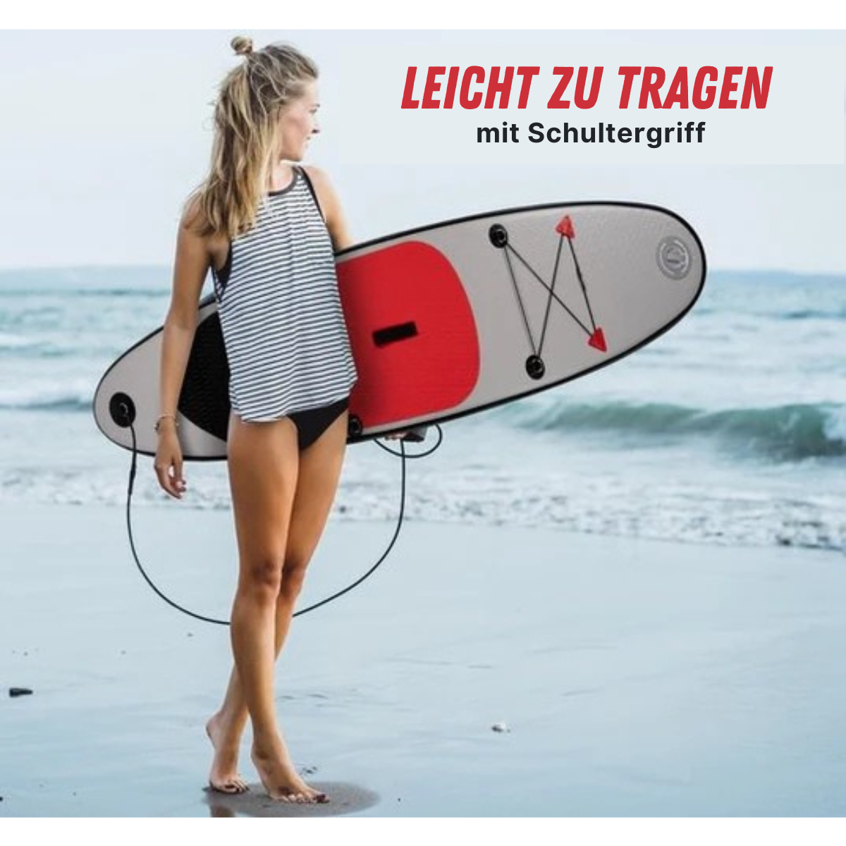 Surfplank - Surfbrett - Aufblasbar - 243x57x7cm - mit Tragetasche - Weiß/ Rot