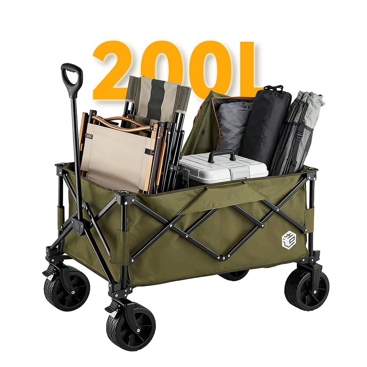 Ochama Faltbarer Handwagen – 200 Liter – Geländeräder mit Doppelbremse – Extra groß – Grün