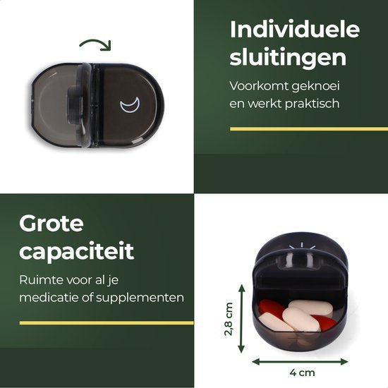 Gandria Pillendose 7 Tage - Herausnehmbare Pillendose - Medizinbox mit 14 Fächern - Medizinbox mit stabilem Verschluss - 2 Fächer pro Tag - Schwarz