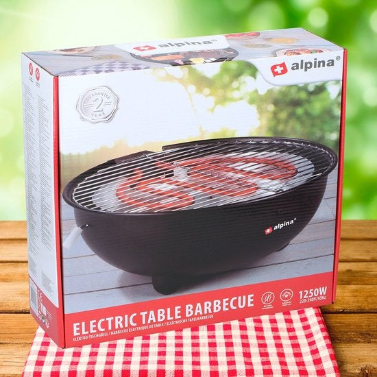 alpina Electric BBQ - Tischgrill - No Smoke - Indoor Grillen - 1250W - Ã˜ 30 Cm - Schwarz