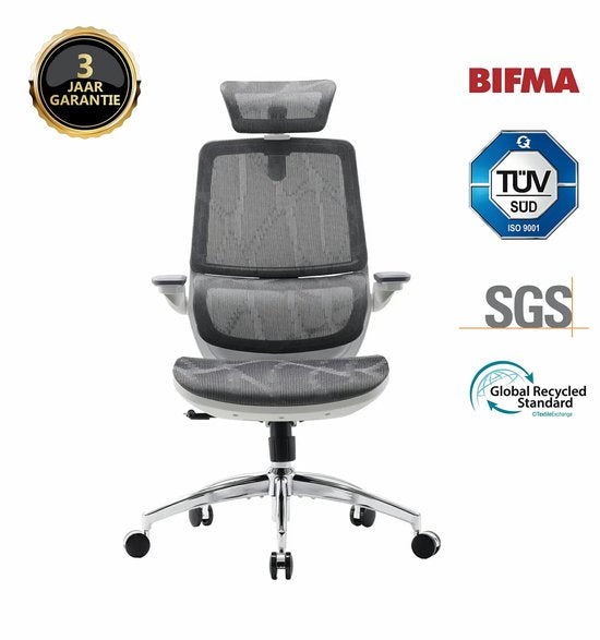 SIHOO M59AS Ergonomischer Bürostuhl – 3D-verstellbare und um 90° hochklappbare Armlehnen – Doppelte Rückenlehne mit adaptiver Lendenwirbelstütze – Sattelförmiges Sitzkissen – Hochwertiges Netzgewebe – BIFMA/SGS-zertifiziert – Bis zu 150 kg – 43,5 x 50,5 x