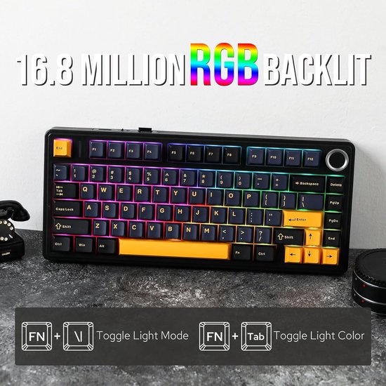 AULA F75 – Kabellose Gaming-Tastatur – Mechanisch – Gasket – Hot-Swap – QWERTY-Tastaturen – Tri-Mode – 80 Tasten – Donnerschwarz