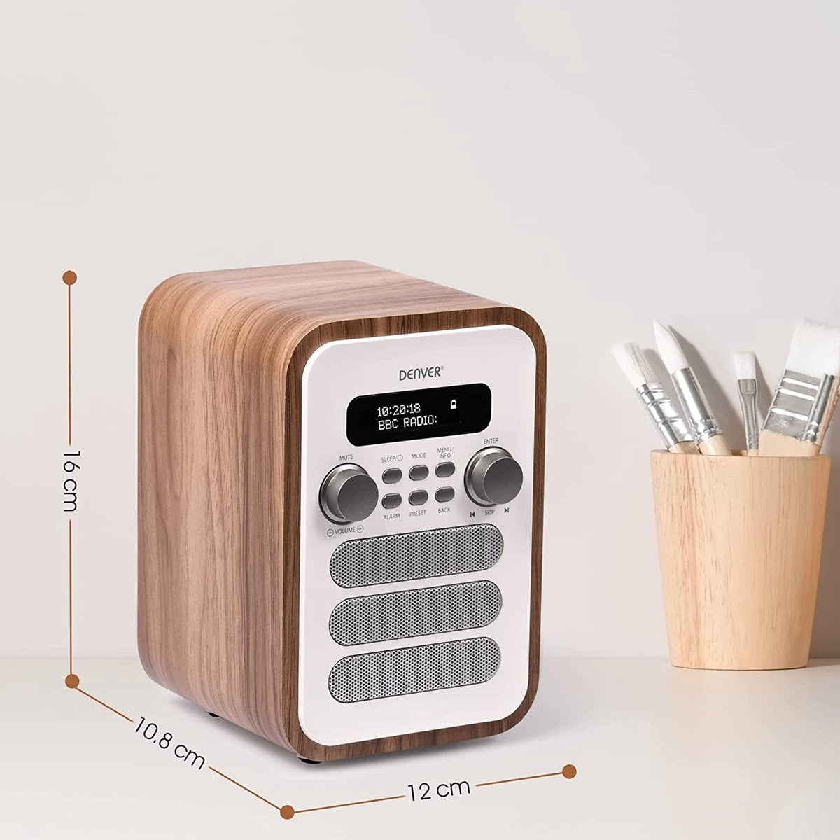 Denver - DAB48 - DAB+ Radio - Holz - Bluetooth - LCD-Bildschirm - Weiß
