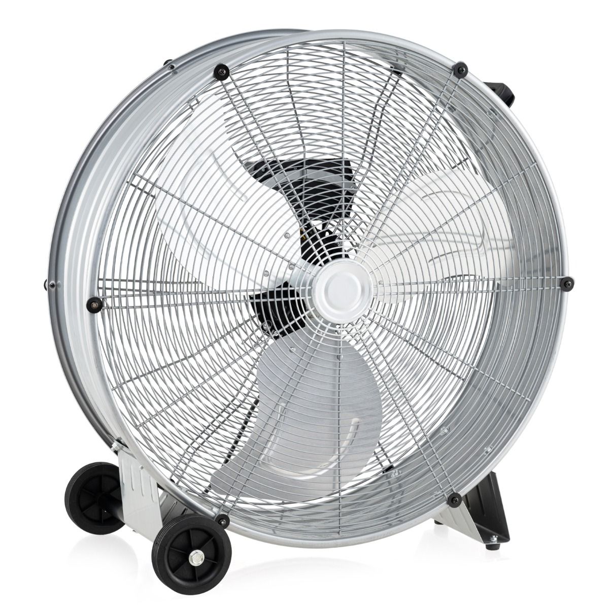 Coast Industrie-Trommelventilator - 3 Geschwindigkeiten, 180W, Max. 1300 CFM - 65 x 37 x 67 cm - Stahl/Aluminium - Silber