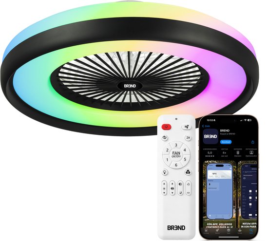 Intelligente Deckenleuchte mit Ventilator – Deckenventilator mit App und Fernbedienung – 4800 Lumen – RGB – 6 Geschwindigkeitsstufen – BREND BR-2253