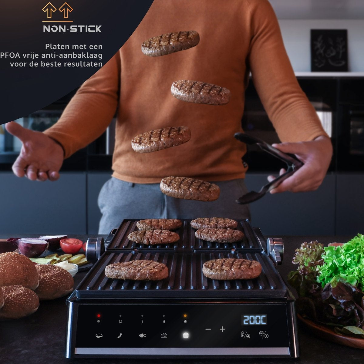 JAP Integrill - Intelligenter Kontaktgrill - Spülmaschinenfest - 180Â¬âˆ« schwenkbar - Mit abnehmbaren Platten - Toastvorrichtung