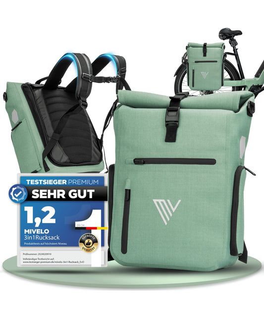MIVELO EVO 3-in-1-Fahrradtasche 20 Liter – wasserdicht – Rucksack und Umhängetasche