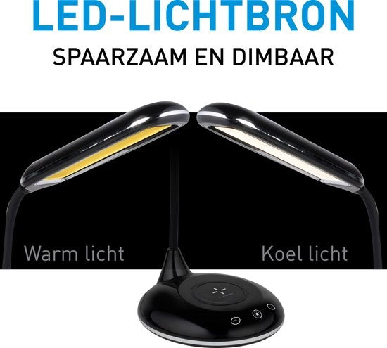 Grundig Tischleuchte mit Handy-Ladefunktion - Kabellos - USB - LED - Flexibel biegbar - Schwarz