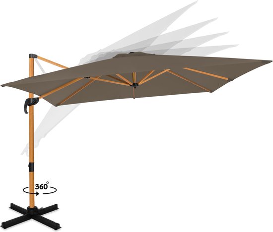 VONROC Premium Sonnenschirm Pisogne - 300x300cm - Inkl. Kreuzfuß & Schutzhülle - Quadratisch - 360° drehbar - Neigbar - UV-beständiges Tuch - Holzoptik - Schwarz