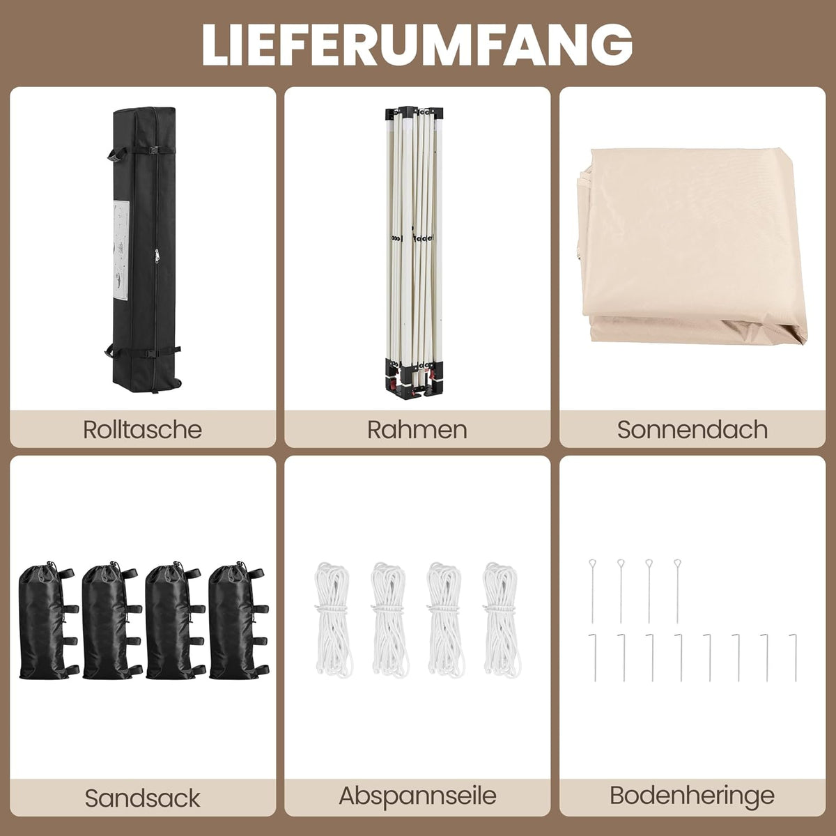 Yaheetech Faltpavillon 3 x 3 m – Wasserabweisend, höhenverstellbar – BeigeYaheetech Faltpavillon 3 x 3 m – Wasserabweisend, höhenverstellbar – Beige
