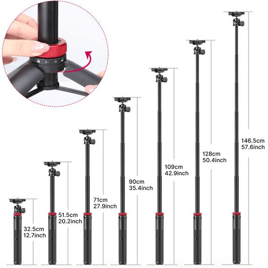 Ulanzi MT-44 Selfie-Stick-Stativ für Smartphone und Kamera – 146 cm – Schwarz