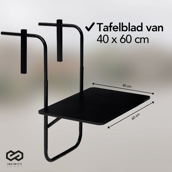 Infinity Goods Balkontisch - klappbar - 40 x 60 CM - verstellbar - hängend - Schwarz