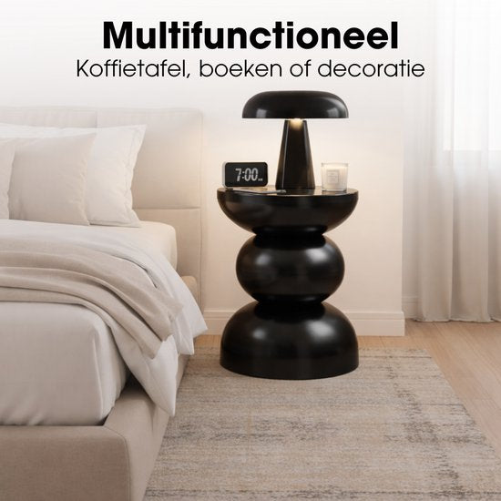 Mica Decorations Luna Beistelltisch – Runder Beistelltisch H46 x Ø32 cm – Eisen-Beistelltisch für Schlafzimmer oder Wohnzimmer – Nachttisch oder Pflanzenständer – Schwarz