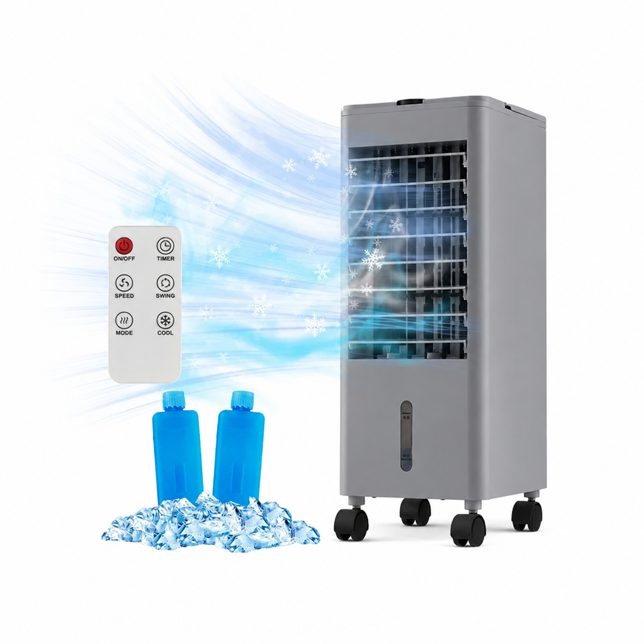Coast 3-in-1-Luftkühler mit Ventilator und Luftbefeuchter – 2,8 l Wassertank – Leise, 44 dB – 59 x 22 x 25,5 cm – Grau
