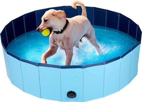 maxxpro Hundeschwimmbad - 120 x 30 CM - Mittlere Hunderassen - Faltbares Hundebad - Anti-Rutsch-Boden - mit Entleerungsventil - Blau