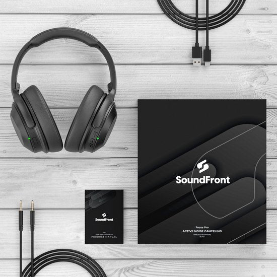 SoundFront - Focus Pro Kopfhörer Kabellos - Aktive Geräuschunterdrückung - Bluetooth - Over-Ear