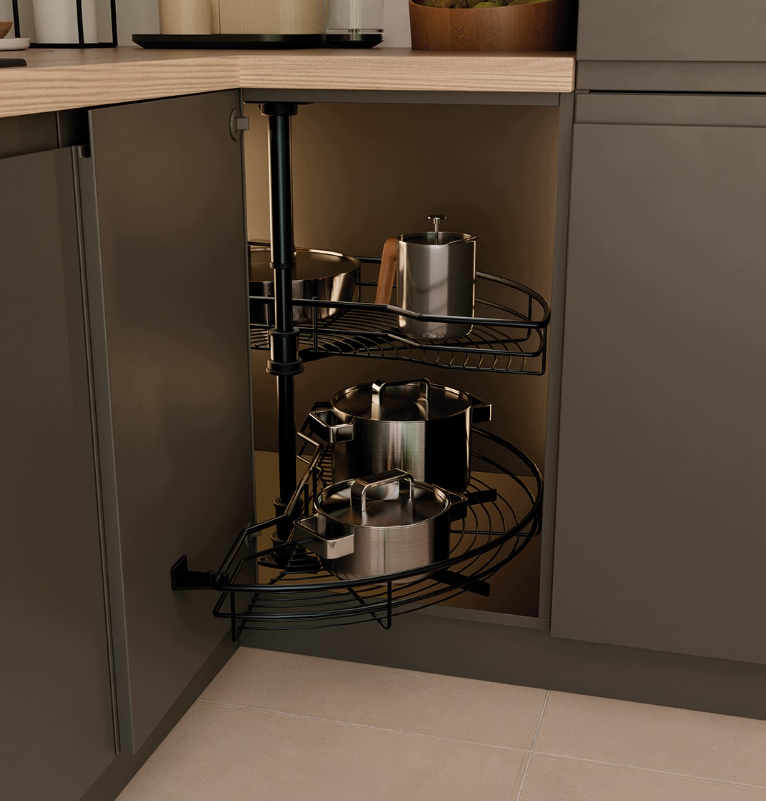 Menage Comfort 180° schwenkbarer Korb für Eckküchenschrank – Anthrazitstahl – 500 mm – 850 x 630–730 x 400 mm