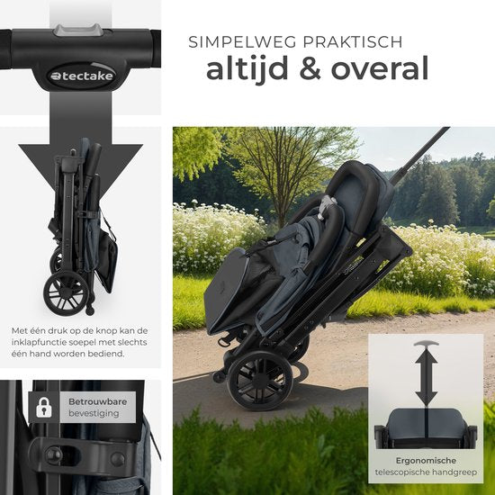 tectake® Buggy Kinderwagen Finn - Leichter Faltbuggy - Faltbar und mit Faltverdeck - Sonnenschutz - Tragkraft 15kg - Anthrazit