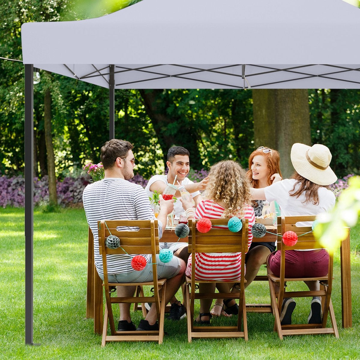 LifeGoods Partyzelt - Pavillon - 3x3 m - mit Seitenwänden - leicht aufbaubar - faltbar - wasserdicht - Tragetasche mit Rädern - dunkelgrau