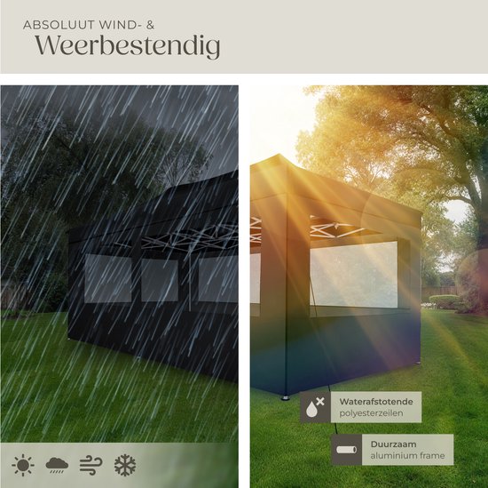 tectake® Faltpavillon – Zusammenklappbar und wasserdicht – Gartenpavillon mit 4 Seitenwänden – Inkl. Heringe, Abspannleinen und Tragetasche – Terrassenüberdachung, Partyzelt – 6 x 3 m – Schwarz