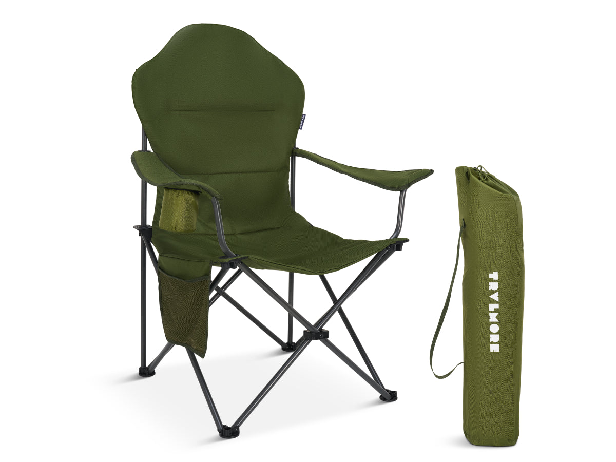 TRVLMORE Campingstuhl Small Plus Schwarz - 30 x 104 cm Zusammengeklappt - Kapazität 160 kg - Faltbares Design