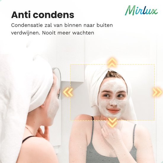 Mirlux Badezimmerspiegel mit LED-Beleuchtung & Heizung - Wandspiegel rechteckig- Anti-Kondensations-Duschspiegel - 90x65CM