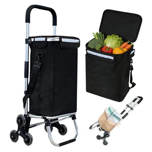 Ochama Einkaufswagen mit 3-Rad-System – Schwarz – 44,5 x 39 x 100 cm – 41 l