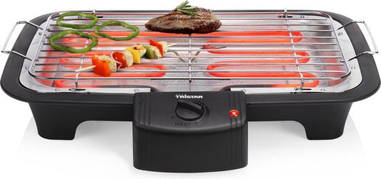Tristar BQ-2813 Elektrogrill – Raucharmer Tischgrill 2000 W – Grillrost 38 x 22 cm – Schwarz – Perfekt für den Balkon oder den Campingplatz