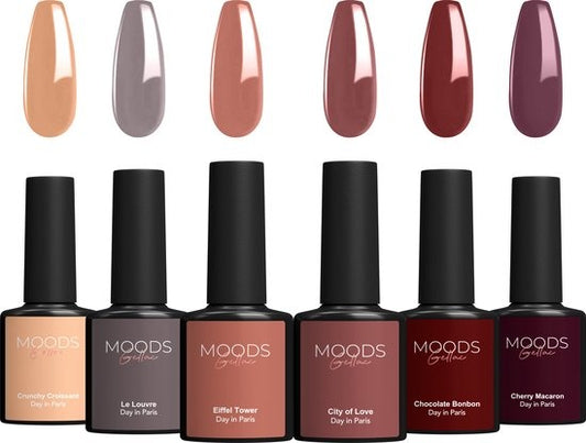 Moods Gellac 6-teiliges Set - Gel-Nagellack - Dunkle Nude-Farben- 8ML - Day in Paris - Gellac - Nägel - Gel Polish Starter Pack - Karamellfarben