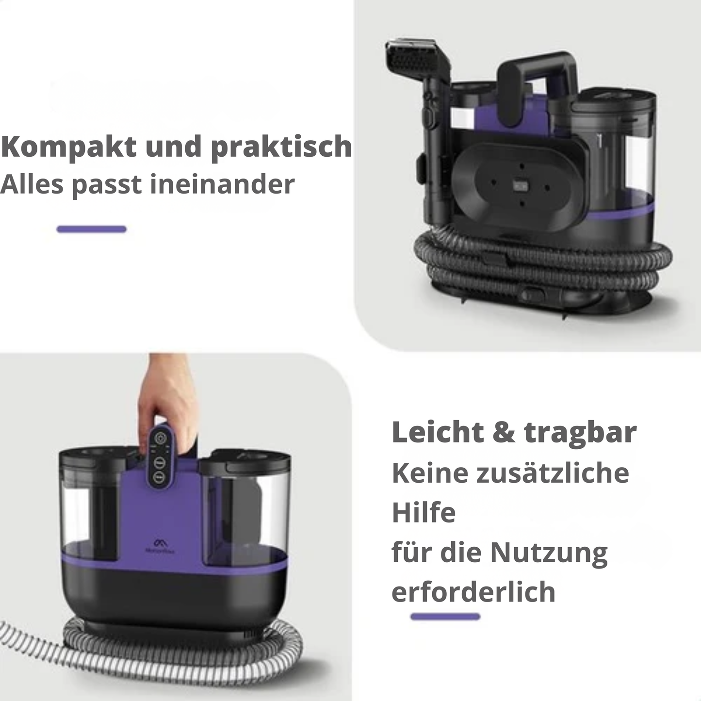Motionflow 4-in-1 Teppichreiniger - 1800 ml Wassertank - Heizfunktion - Selbstreinigend - 40 x 28 x 38 cm - Lila