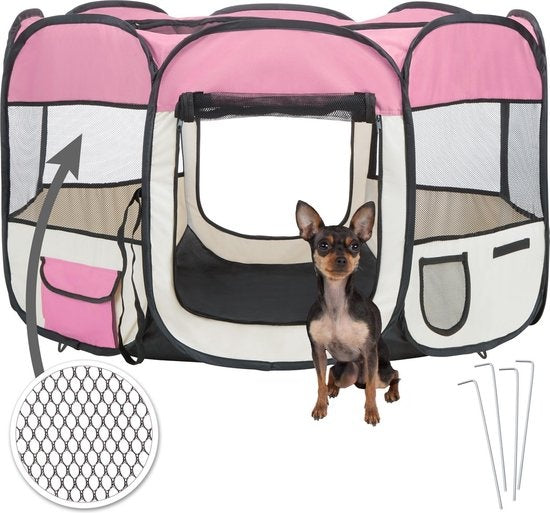 tectake Faltbarer Welpenauslauf - Rosa - 125 x 125 x 64 cm - inkl. Tragetasche