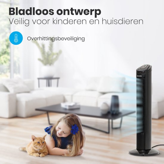 Auronic Tower Fan - Standventilator mit Fernbedienung - Timer - 50W - 45dB - 74cm - Schwarz