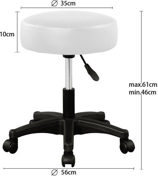 Rollhocker - Höhenverstellbar 360°C drehbar - 51-65cm Sitzhöhe Weiß