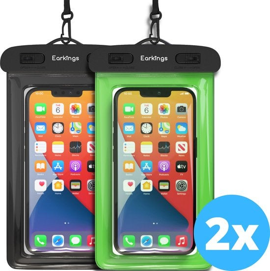 Wasserdichte Handytaschen - Drybag 2er Set - Unterwasser Handytasche für alle Handys - Wasserdichte Handytasche Earkings - Schwarz & Grün