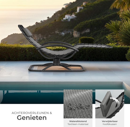 Tectake - Liege Toulon - Ergonomisch - mit Schaukelfunktion - Verstellbar - mit Kopfkissen und bequemen Armlehnen - 120kg belastbar - Grau