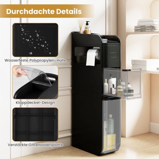 Coast Schmaler Badezimmerschrank mit 2 Schubladen und Papiertuchspender – Schwarz – 43 x 18 x 88 cm