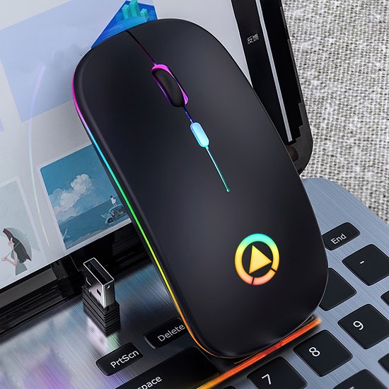 TechvavoÂ® Kabellose Maus Laptop - Computermaus - Wiederaufladbare Maus - LED-Beleuchtung - Geräuschlose kabellose Maus - Geeignet für Spiele - Schwarz
