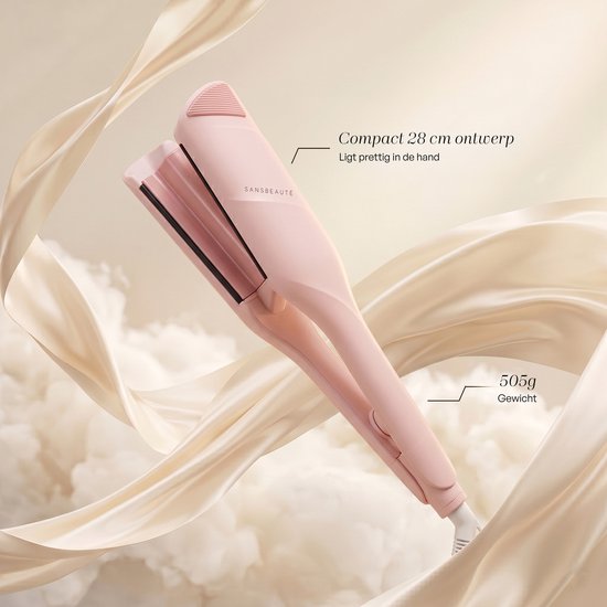 Sansbeauté® Wave Lockenstab 32 mm – Waffel-Lockenstab – Keramik-Lockenstab für Beach Waves – Mermaid Hair Waves – Mermaid Waves Lockenstab – Wavy Hair – Lockenstäbe – The Waver – Haarstyler, Lockenstab – Dünner und dicker Crimper