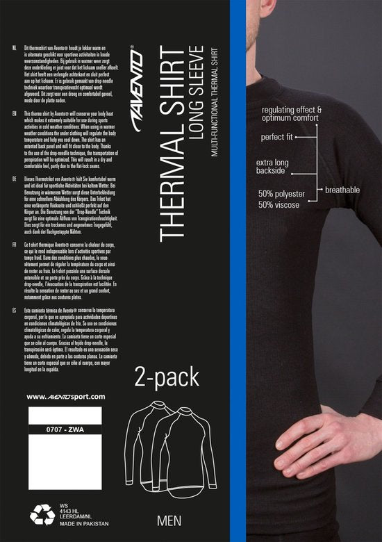 Avento Langarm-Thermoshirt - Männer - 2er-Pack - Schwarz - Größe L