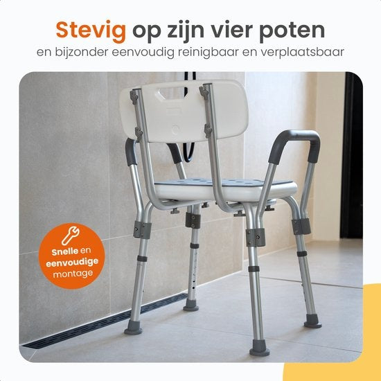 Goliving Verstellbarer Duschstuhl - Abnehmbare Arm- und Rückenlehne - Duschhocker mit Duschkopfhalterung - Anti-Rutsch - 3,2 kg - Höhe 70-84 cm - Weiß