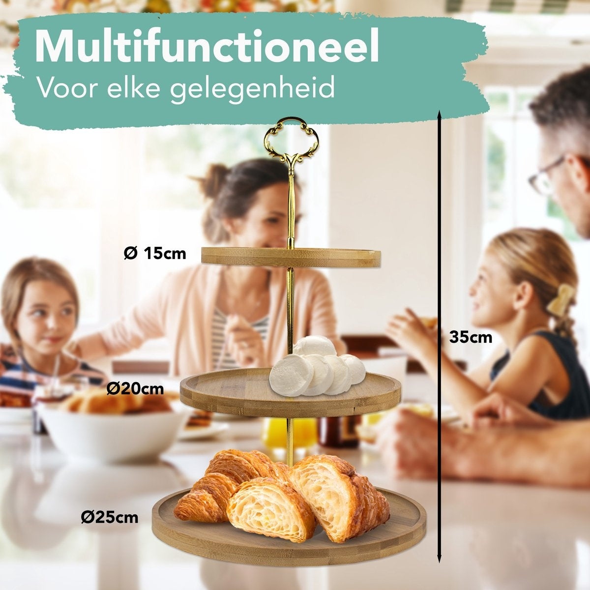 NimmaÂ® Etagere - 3-lagiger Servierturm - Kuchentablett für High Tea - Obstschale - Bambusholz