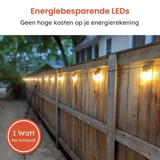 Partizzle 15m LED-Lichterkette für den Außenbereich - Terrassen- und Camping-Gartenbeleuchtung - Lichtergirlande - Weihnachtsbeleuchtung - Wasserdichte Lichtergirlande - 2700K / Warmweiß